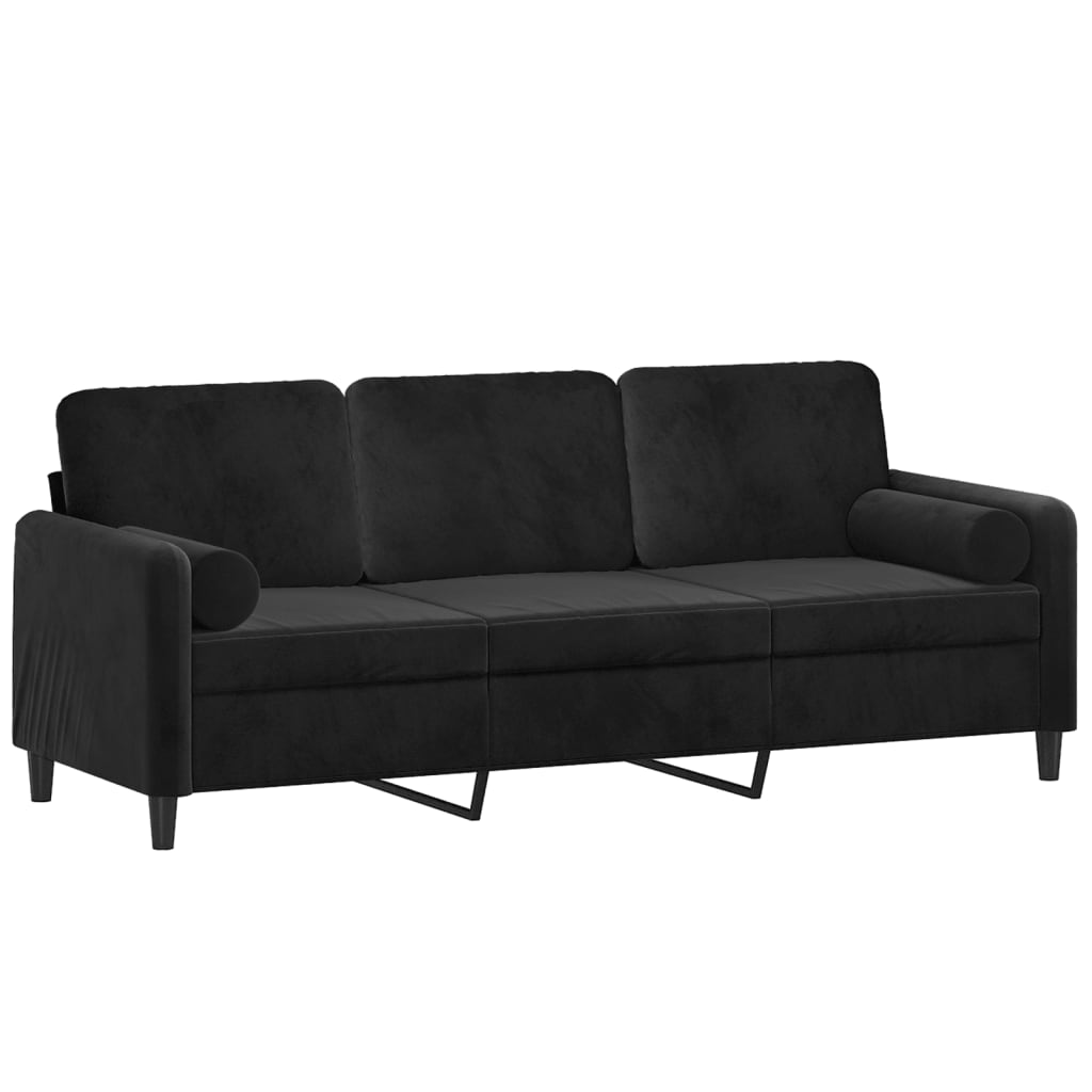  3-Sitzer-Sofa mit Zierkissen Schwarz 180 cm Samt