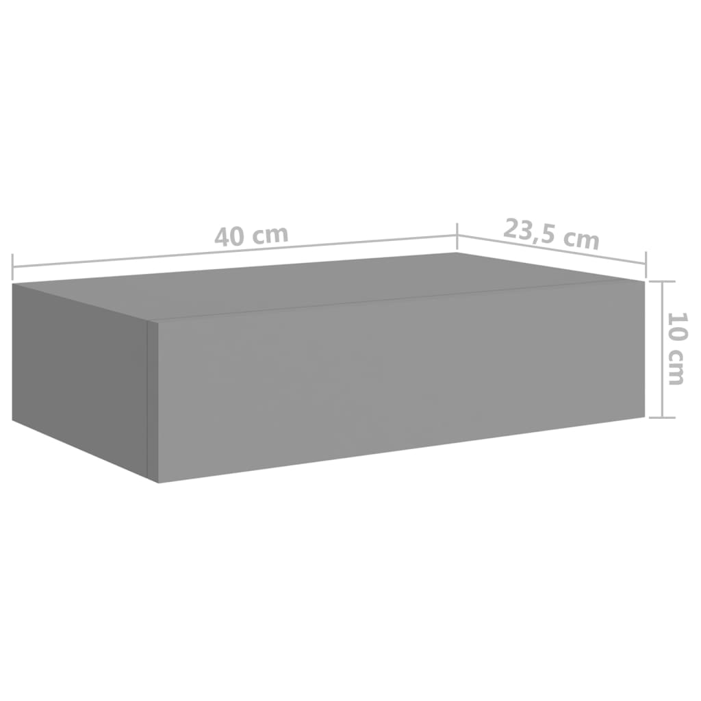  Wandregal mit Schublade Grau 40x23,5x10 cm MDF