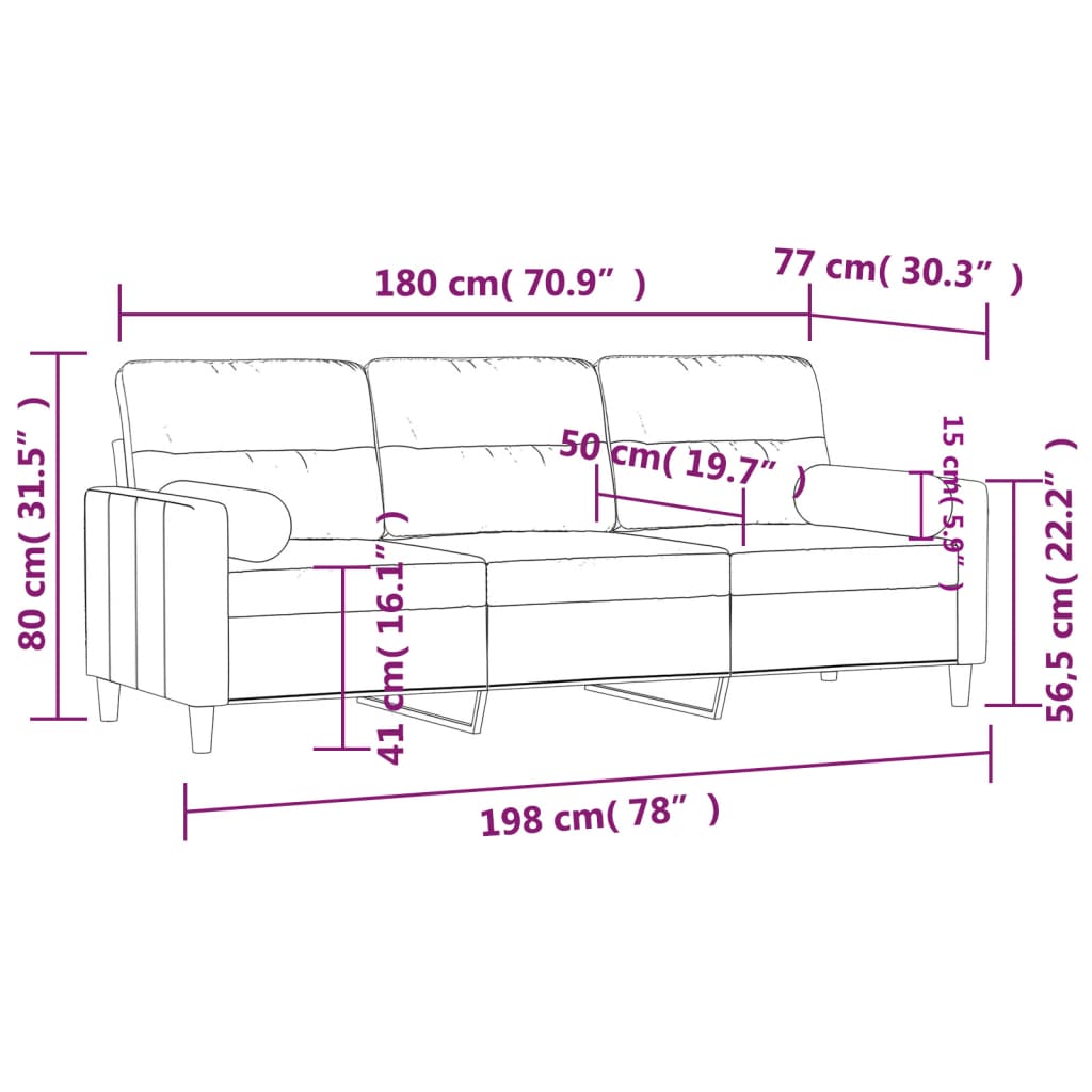  3-Sitzer-Sofa mit Zierkissen Schwarz 180 cm Stoff