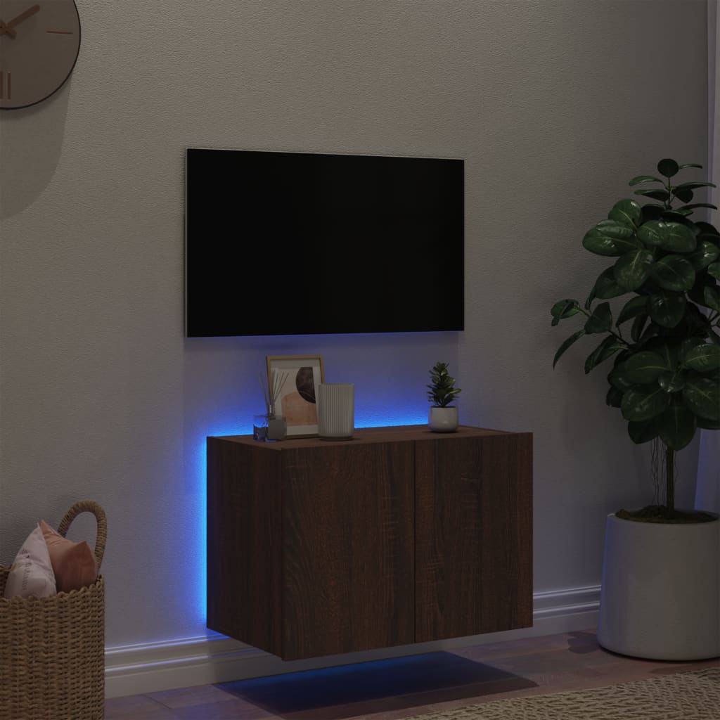  TV-Wandschrank mit LED-Leuchten Braun Eichen-Optik 60x35x41 cm
