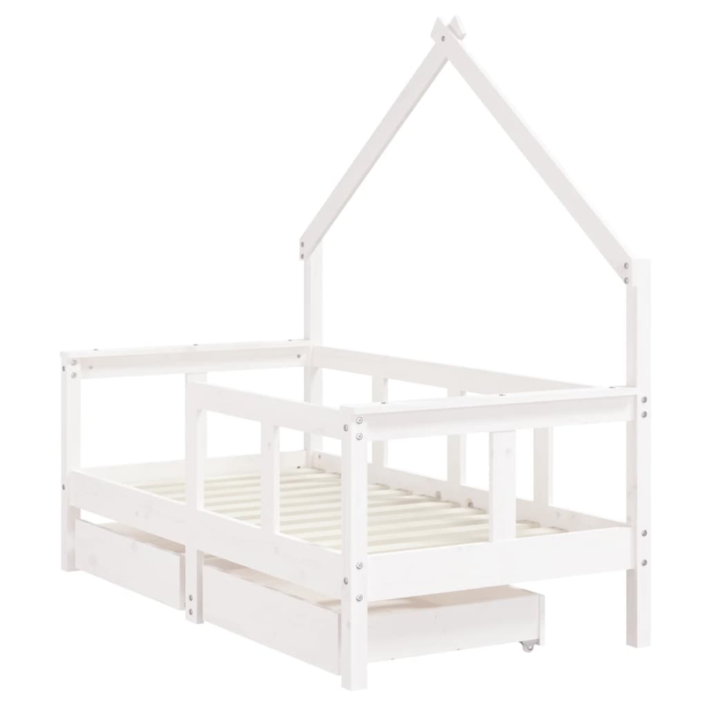  Kinderbett mit Schubladen Weiß 70x140 cm Massivholz Kiefer