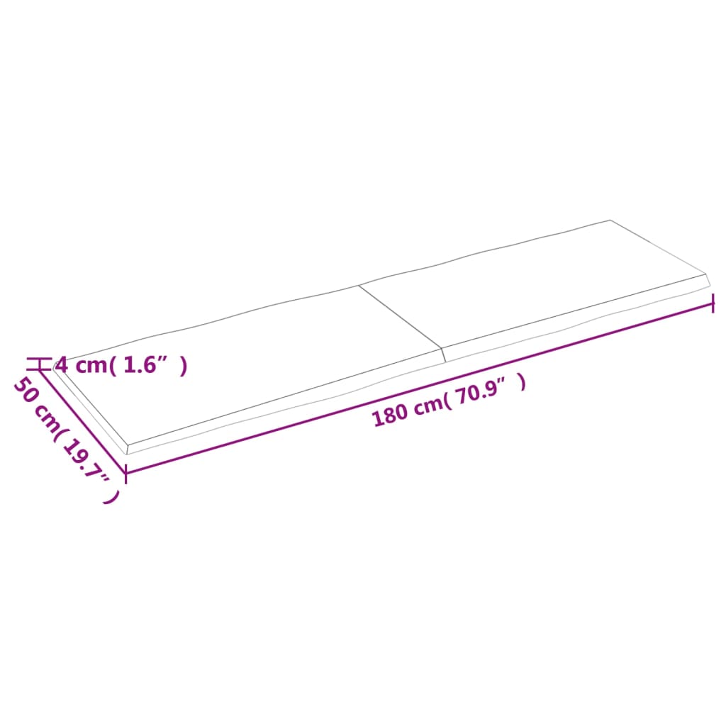  Tischplatte 180x50x(2-4) cm Massivholz Unbehandelt Baumkante