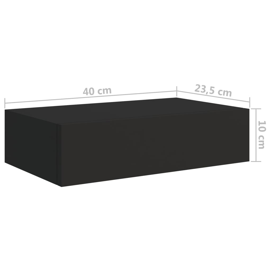  Wandregal mit Schublade Schwarz 40x23,5x10 cm MDF