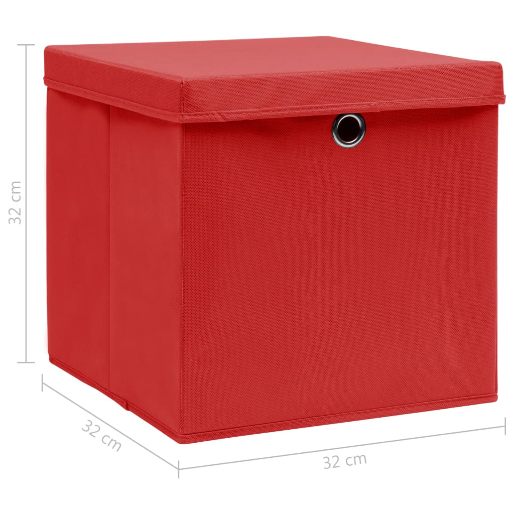  Aufbewahrungsboxen mit Deckeln 10 Stk. Rot 32x32x32 cm Stoff