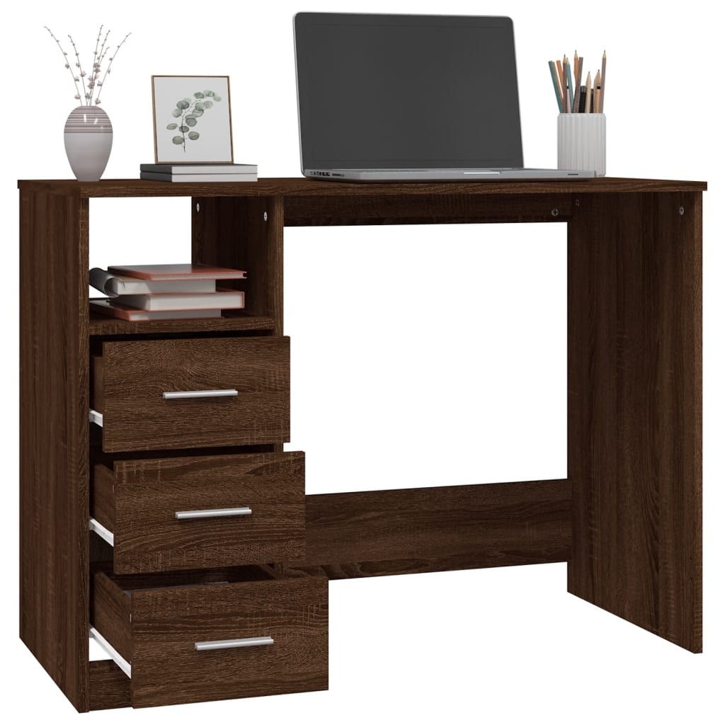  Schreibtisch mit Schubladen Braun Eichen-Optik 102x50x76 cm