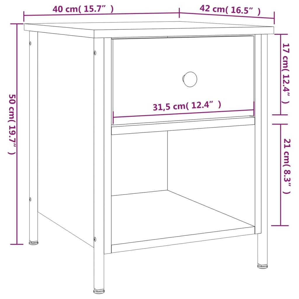  Nachttisch Braun Eichen-Optik 40x42x50 cm Holzwerkstoff