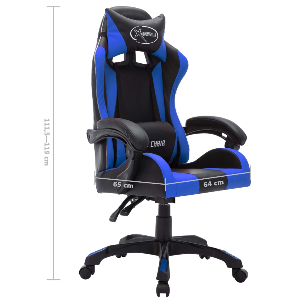  Gaming-Stuhl mit RGB LED-Leuchten Blau und Schwarz Kunstleder 
