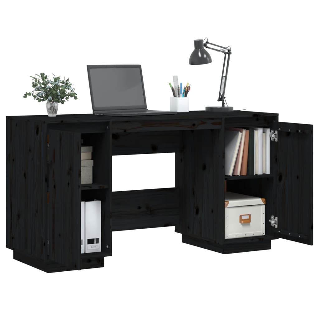  Schreibtisch Schwarz 140x50x75 cm Massivholz Kiefer