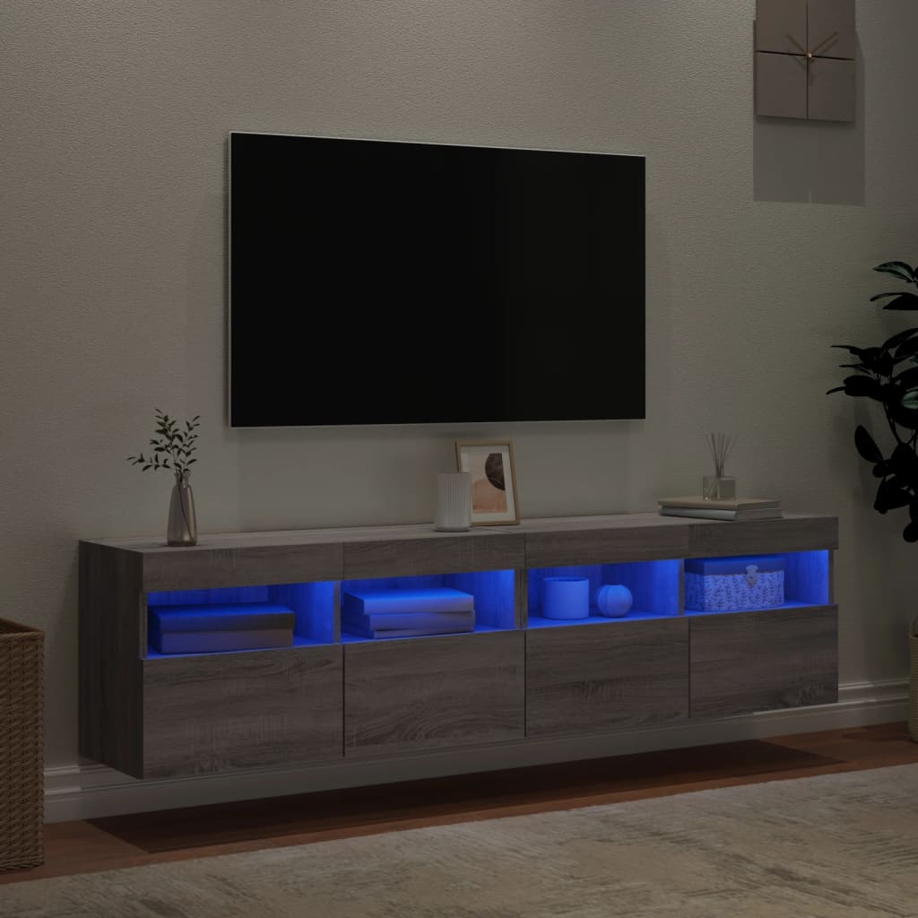  TV-Wandschränke mit LED-Leuchten 2 Stk. Grau Sonoma 80x30x40 cm