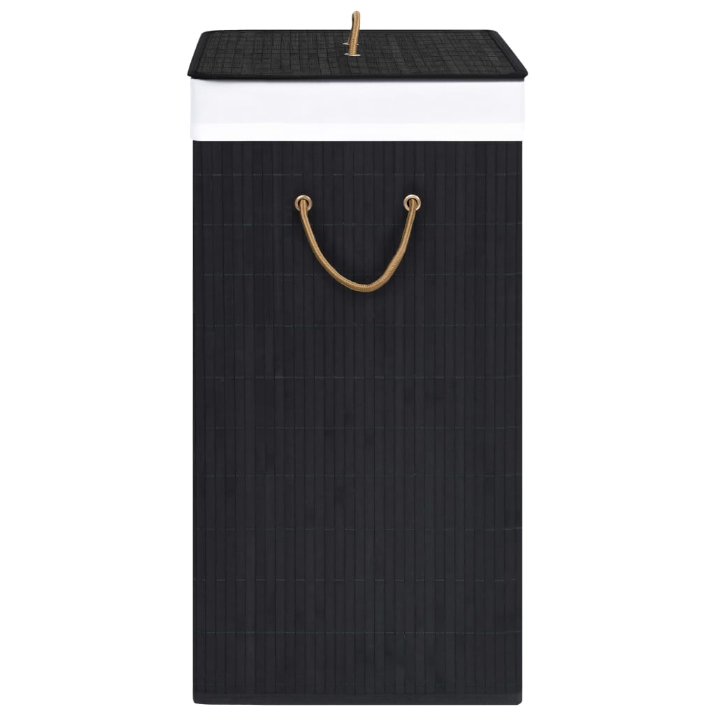  Bambus-Wäschekorb mit 2 Fächern Schwarz 100 L