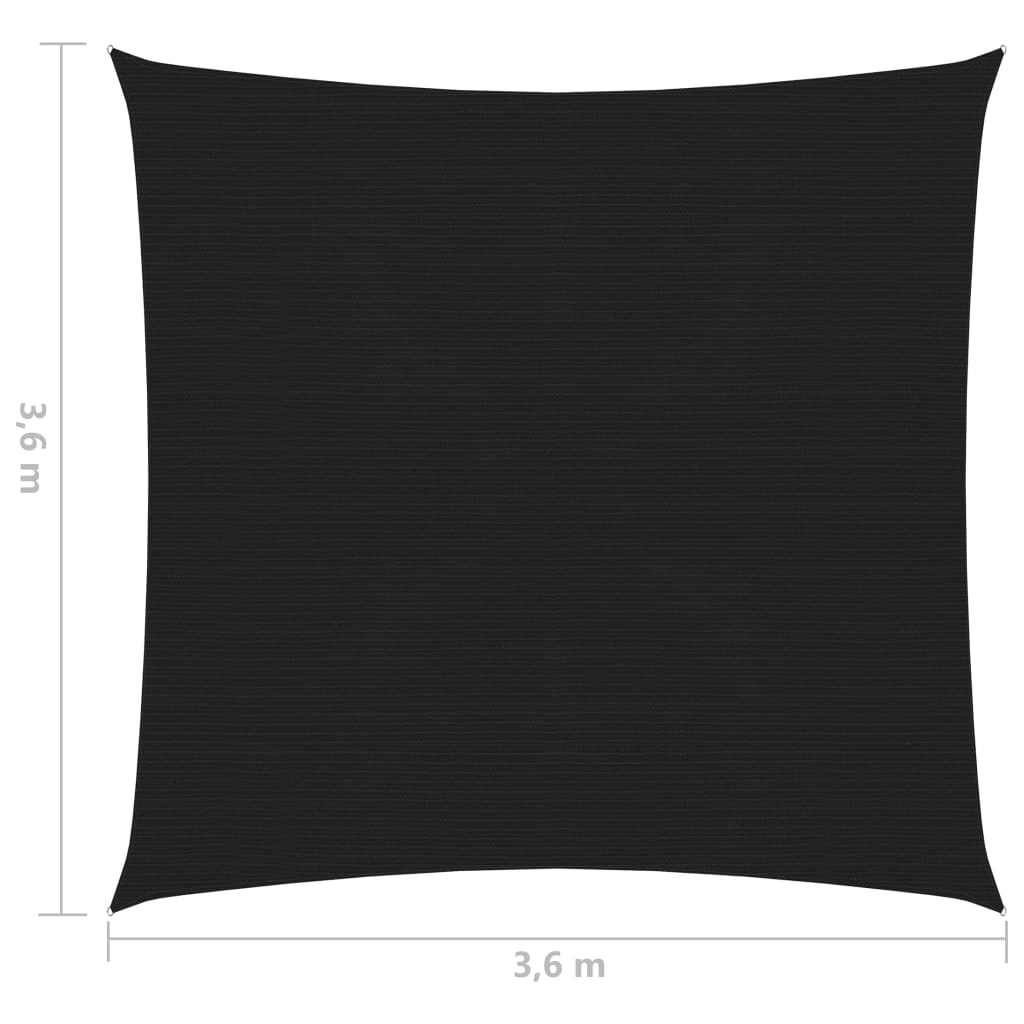  Sonnensegel 160 g/m² Schwarz 3,6x3,6 m HDPE