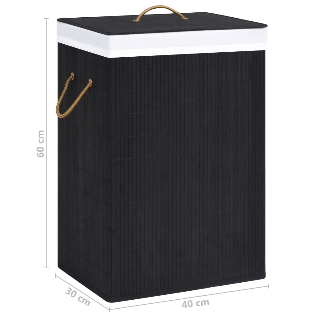  Bambus-Wäschekorb mit 2 Fächern Schwarz 72 L