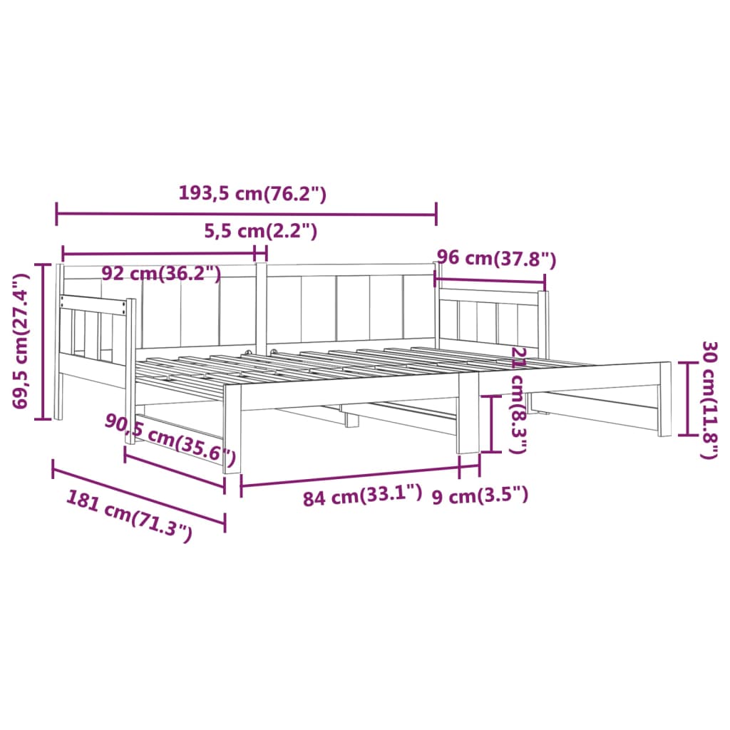  Tagesbett Ausziehbar Massivholz Kiefer 2x(90x190) cm