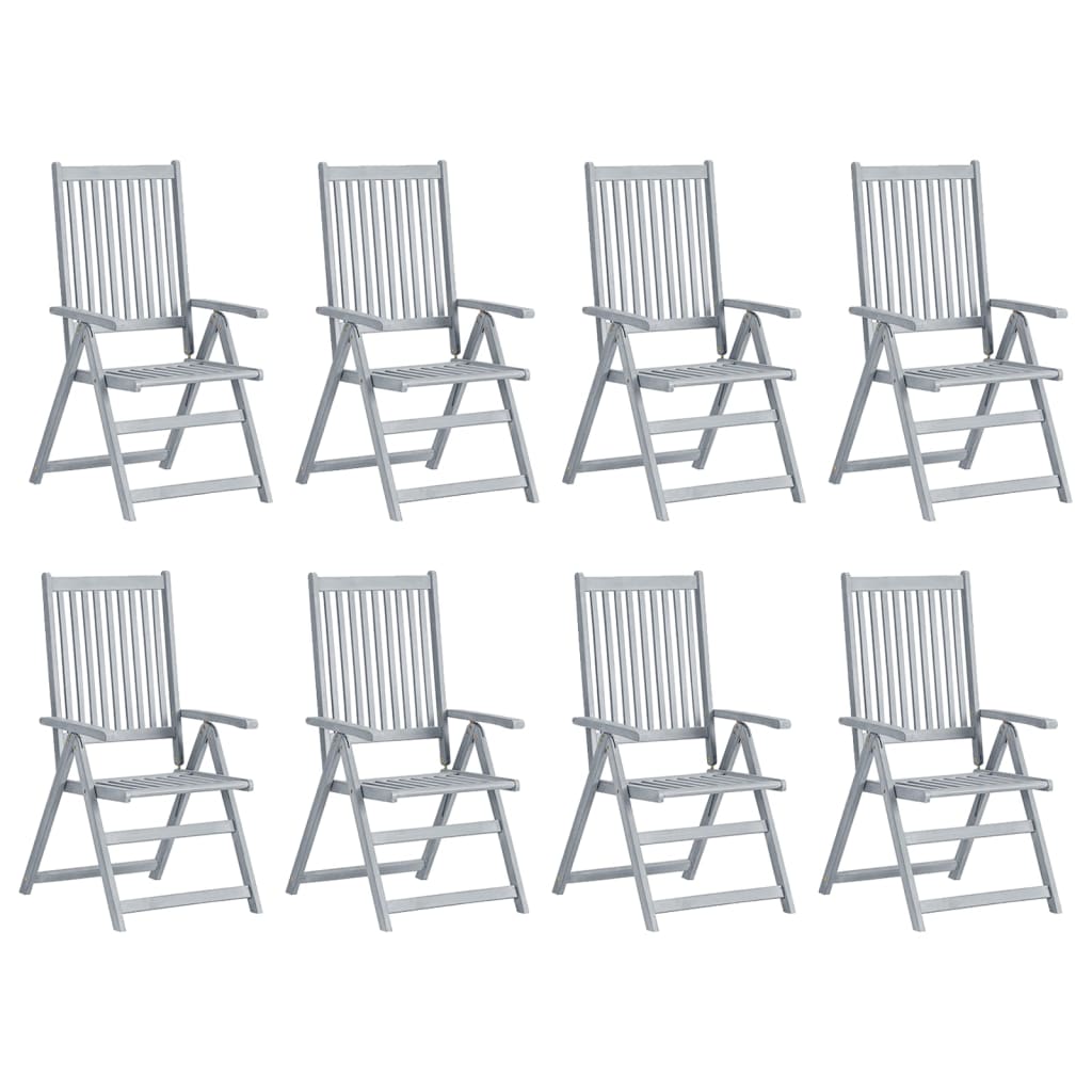  Verstellbare Gartenstühle mit Auflagen 8 Stk. Grau Akazienholz