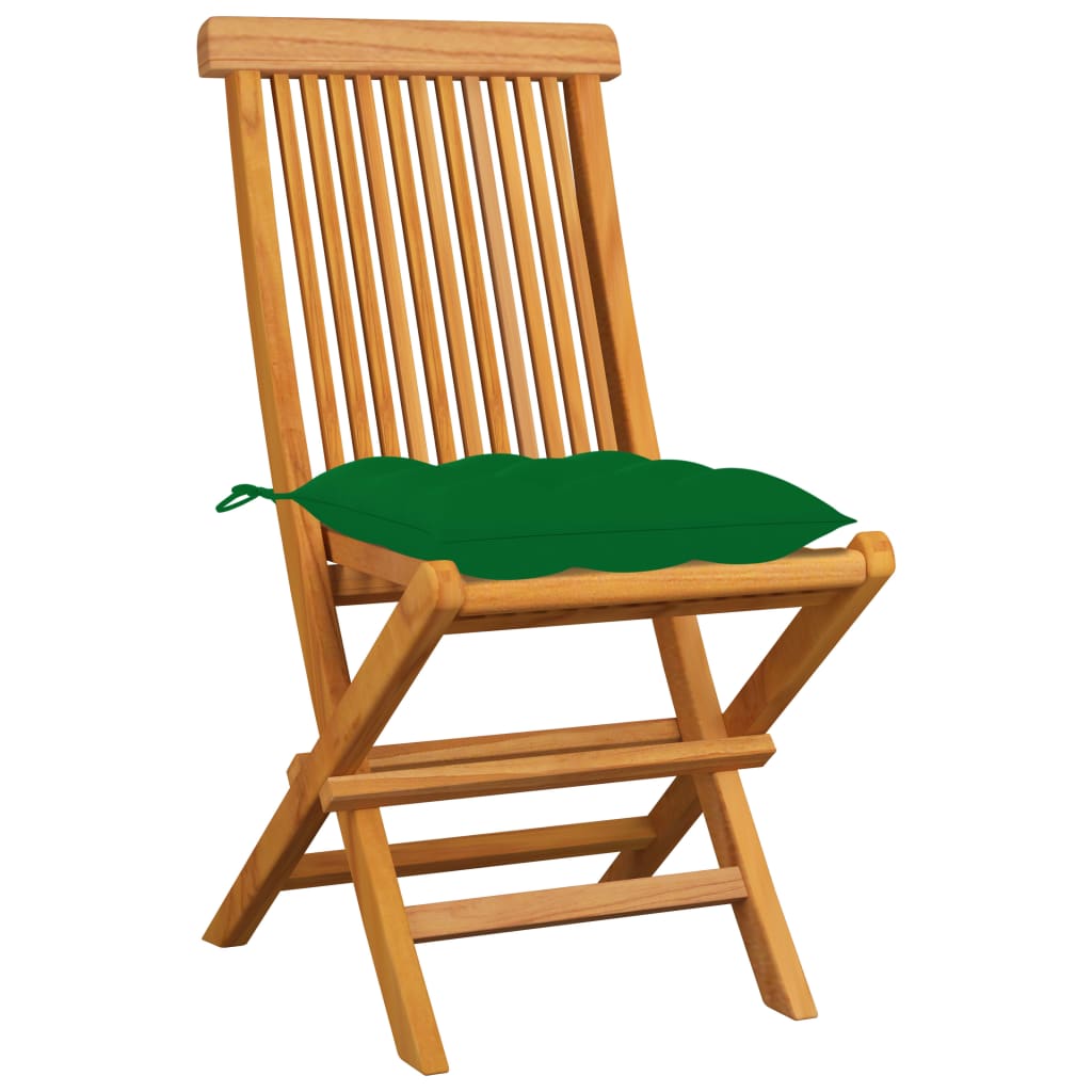  Gartenstühle mit Grünen Kissen 4 Stk. Massivholz Teak 