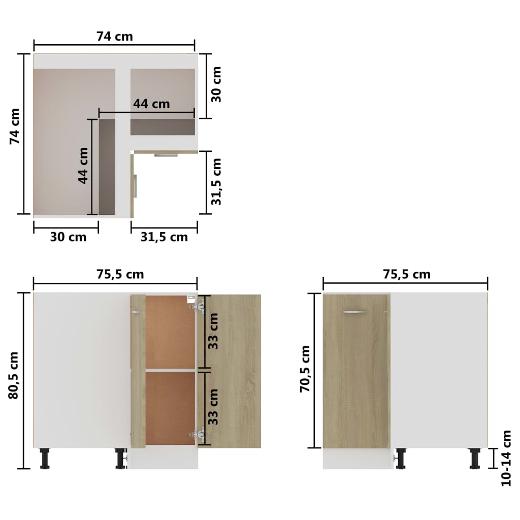  Eckunterschrank Sonoma-Eiche 75,5x75,5x81,5 cm Holzwerkstoff