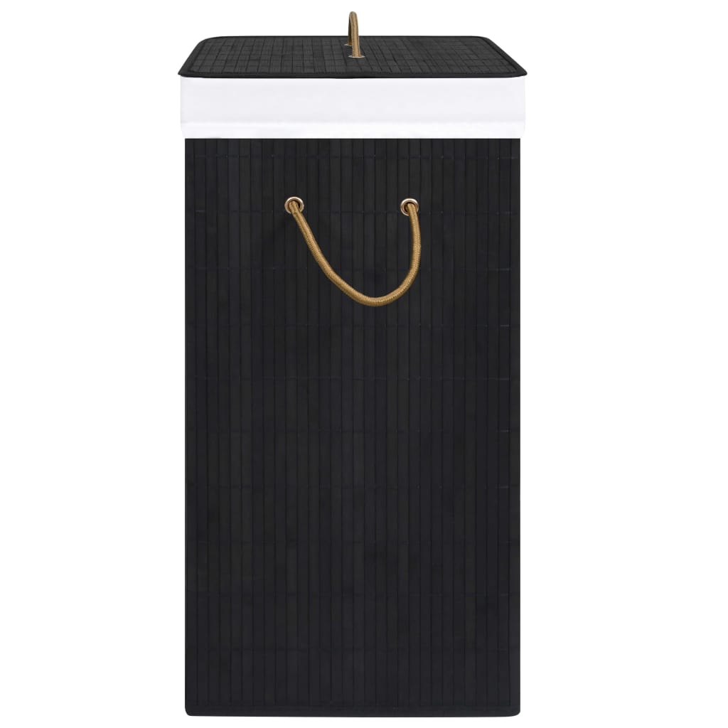  Bambus-Wäschekorb mit 2 Fächern Schwarz 72 L