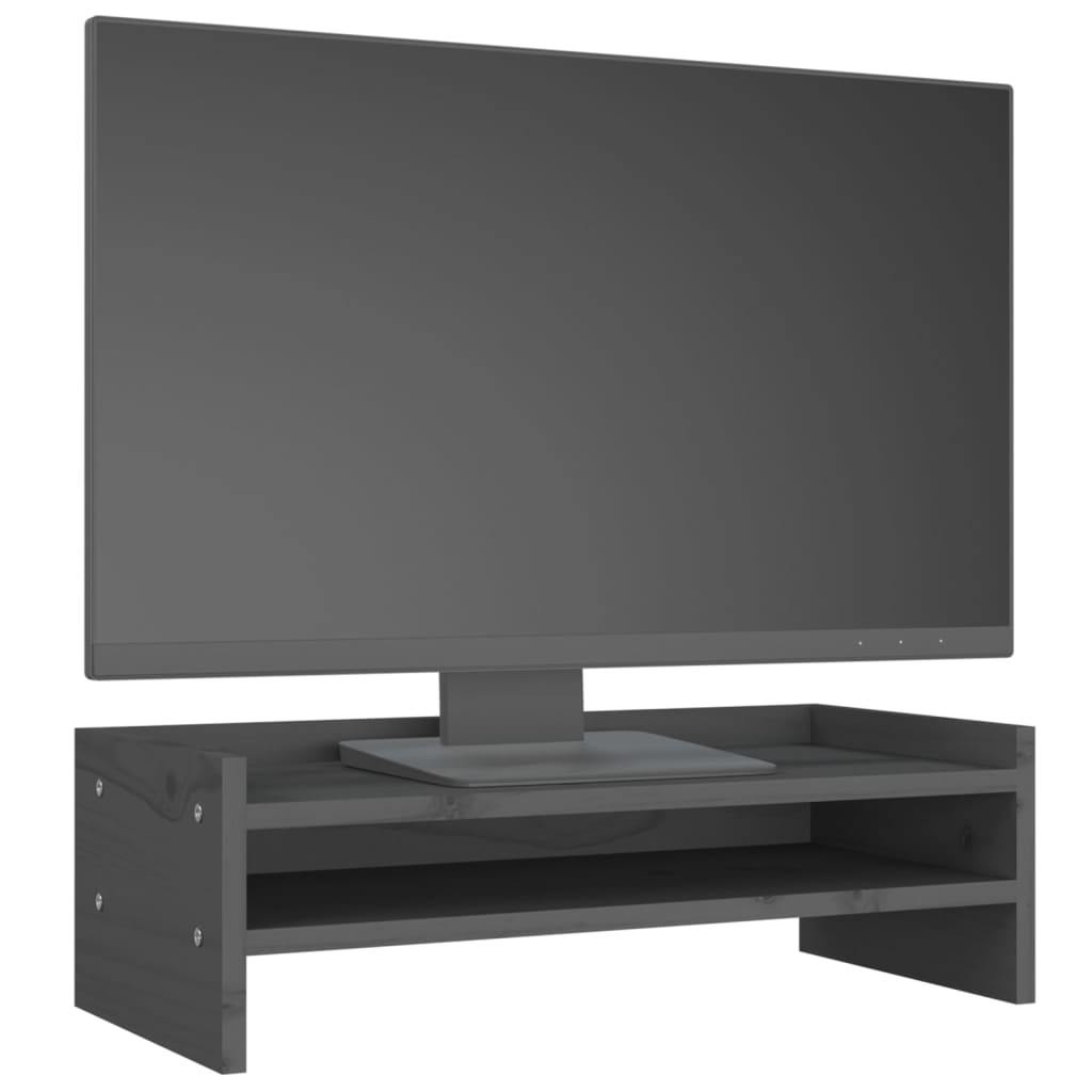  Monitorständer Grau 50x24x16 cm Massivholz Kiefer