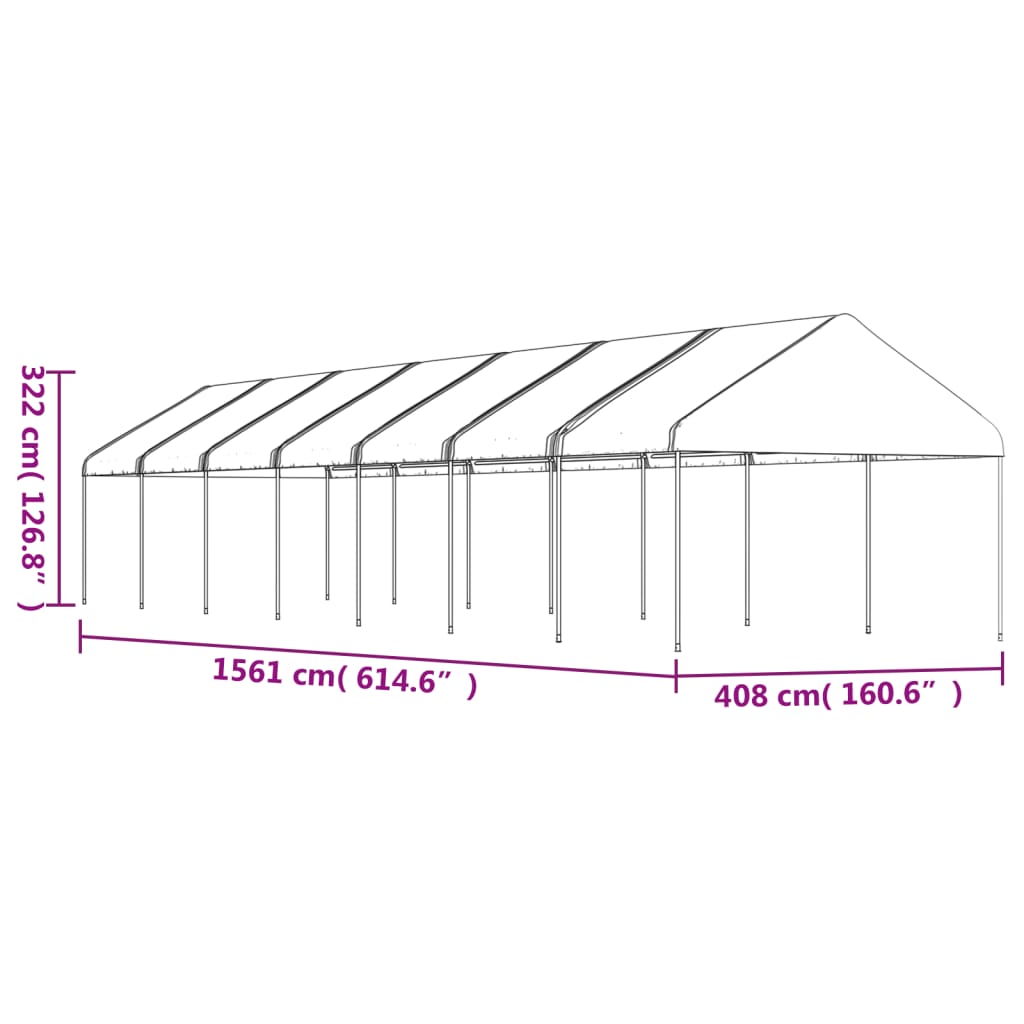  Pavillon mit Dach Weiß 15,61x4,08x3,22 m Polyethylen