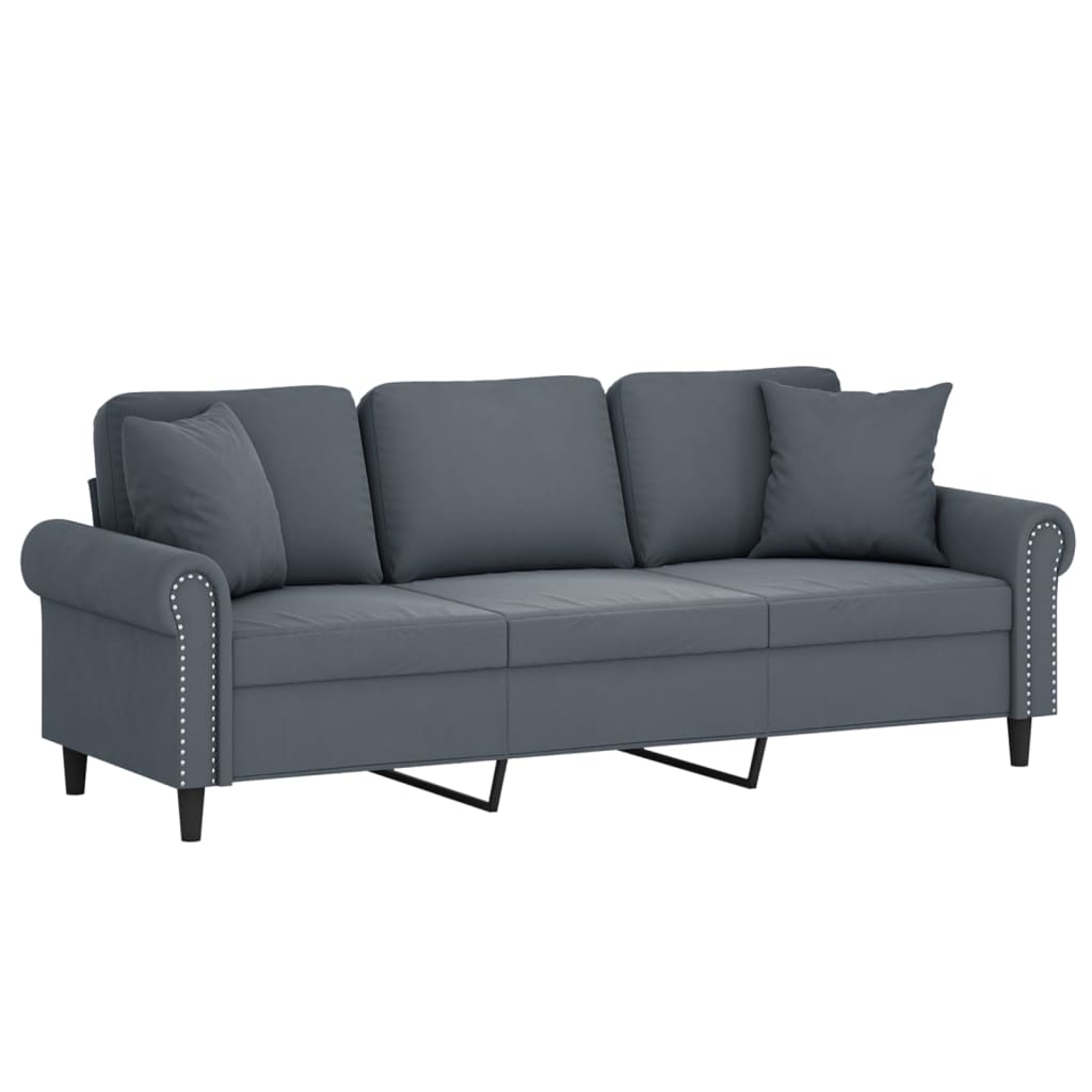  3-Sitzer-Sofa mit Zierkissen Dunkelgrau 180 cm Samt