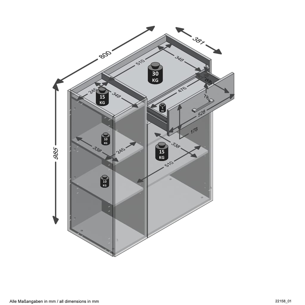 FMD Kommode mit 2 Türen und 1 Schublade Sandeiche-Optik und Lavagrau