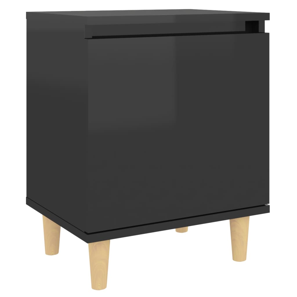  Nachttisch mit Massivholz-Beinen Hochglanz-Schwarz 40x30x50 cm