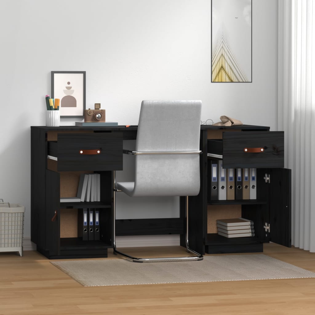  Schreibtisch mit Schränken Schwarz 135x50x75 cm Massivholz