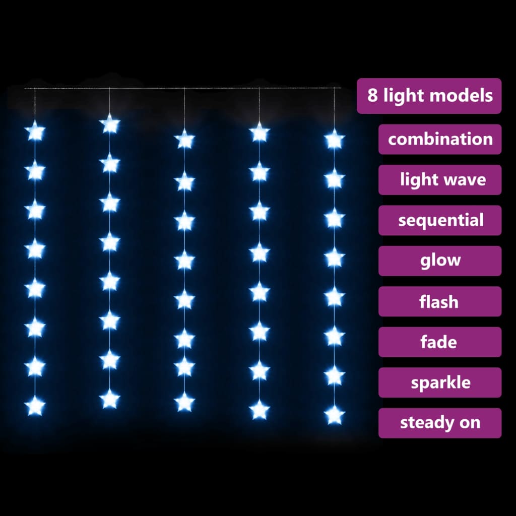  LED Sternenvorhang Lichterkette 200 LED Blau 8 Funktionen