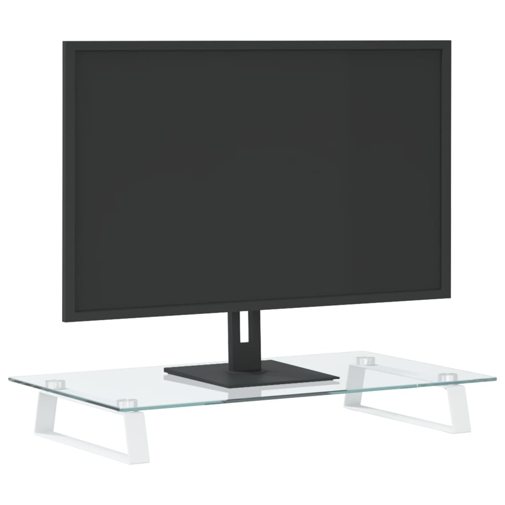  Monitorständer Weiß 60x35x8 cm Hartglas und Metall
