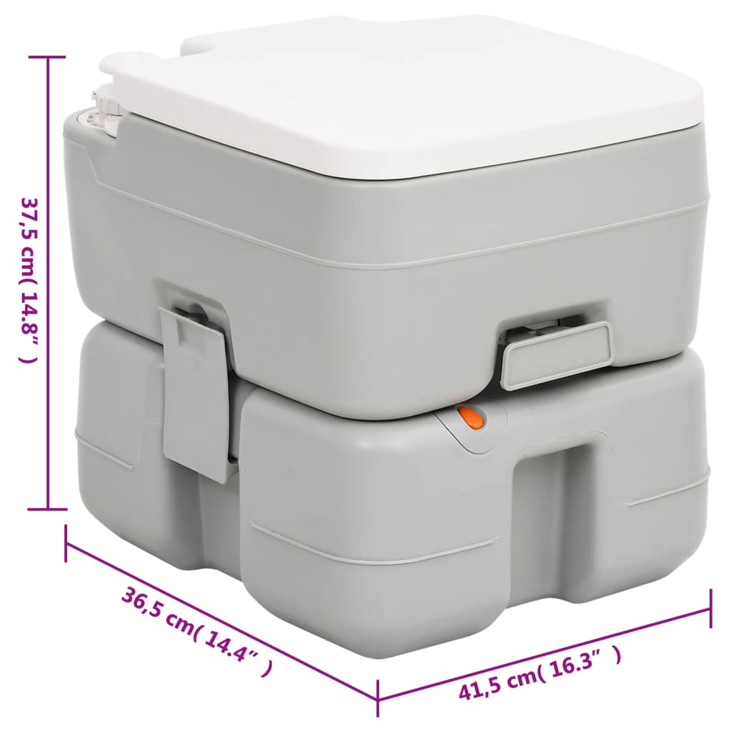  Camping-Toilette Tragbar Grau und Weiß 15+10 L HDPE
