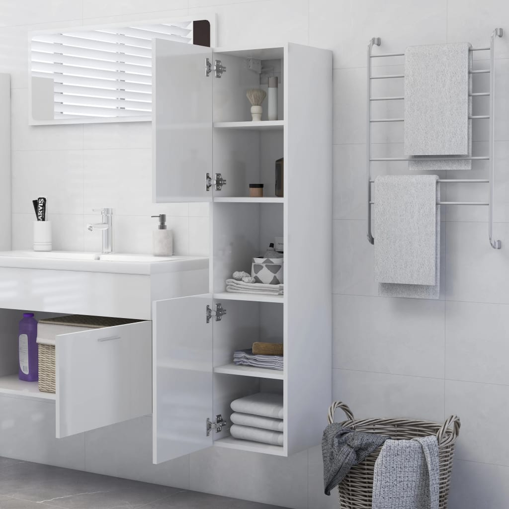  Badezimmerschrank Hochglanz-Weiß 30x30x130 cm Holzwerkstoff