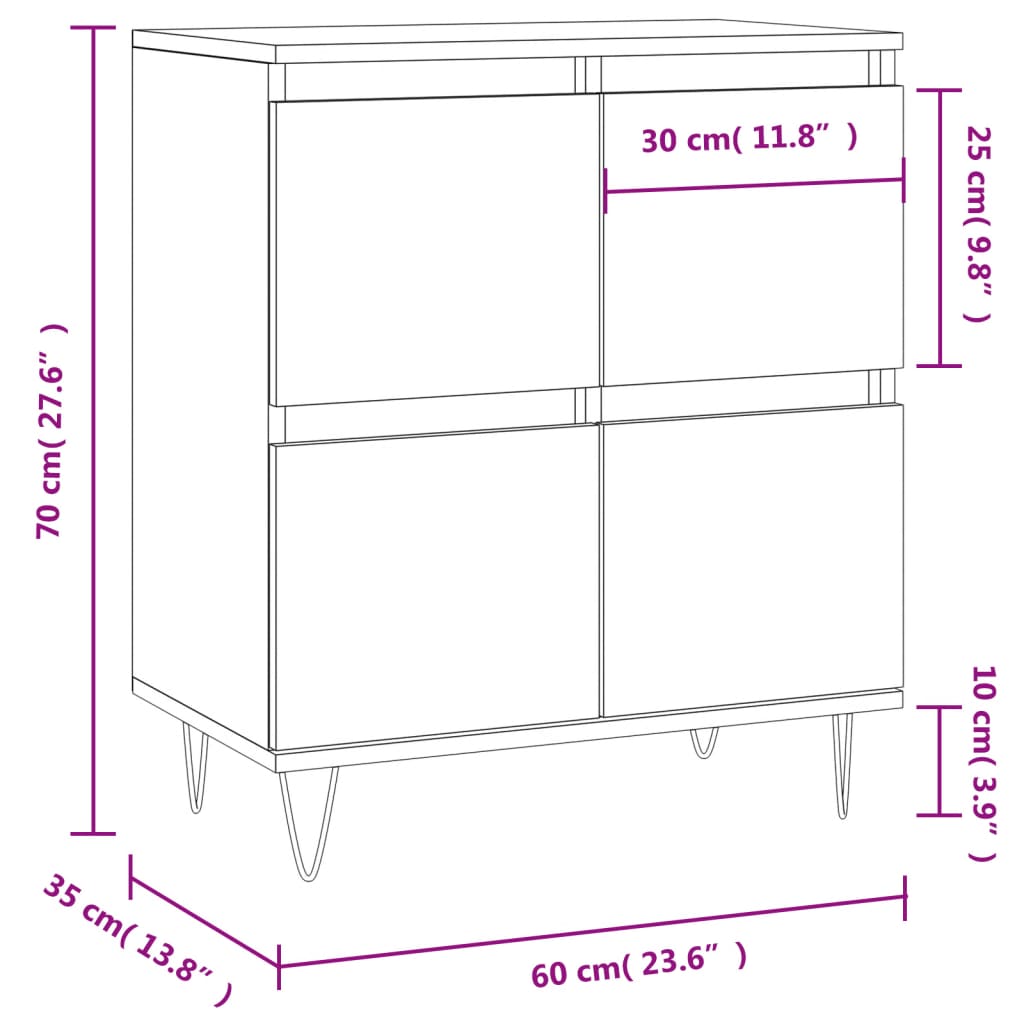 Sideboard Grau Sonoma 60x35x70 cm Holzwerkstoff