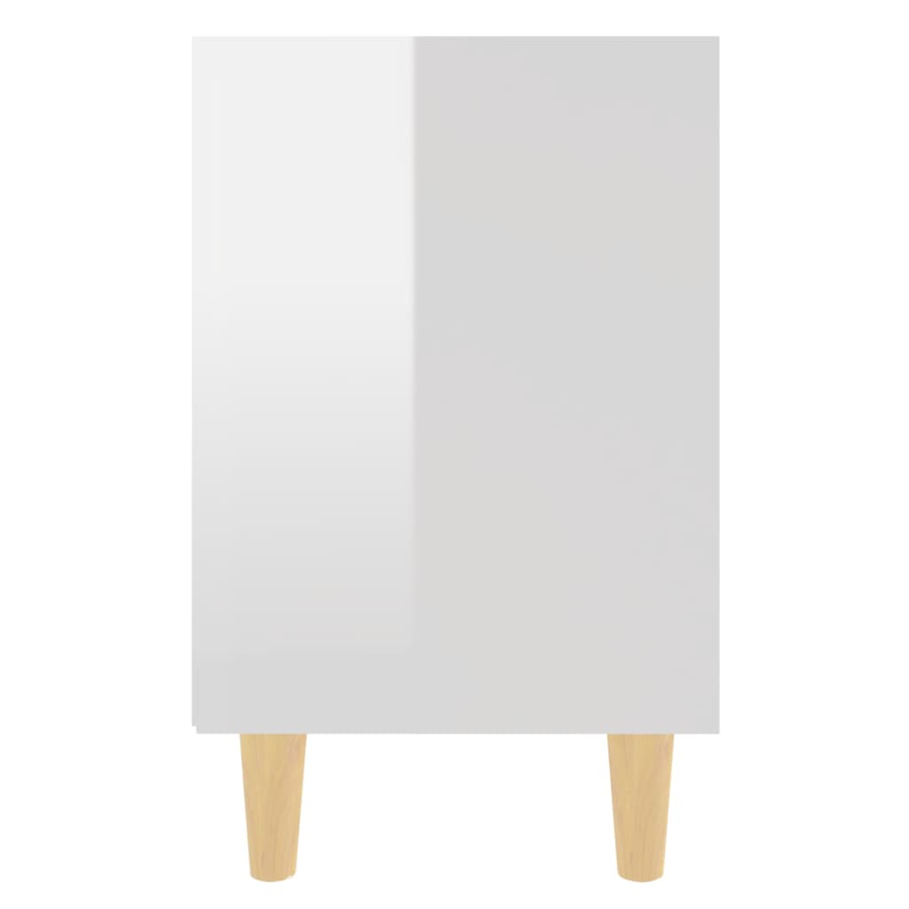  Nachttisch mit Massivholz-Beinen Hochglanz-Weiß 40x30x50cm