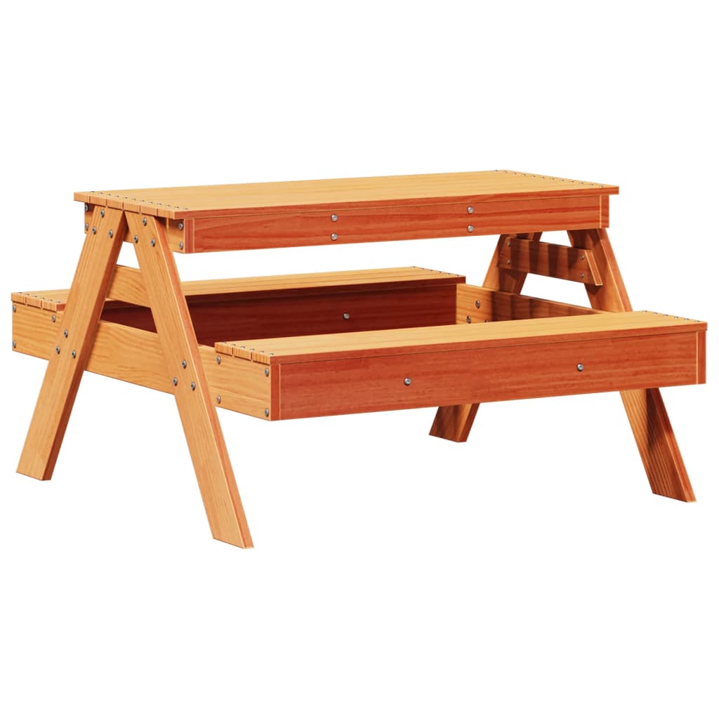 Picknicktisch für Kinder Wachsbraun 88x97x52 cm Massivholz