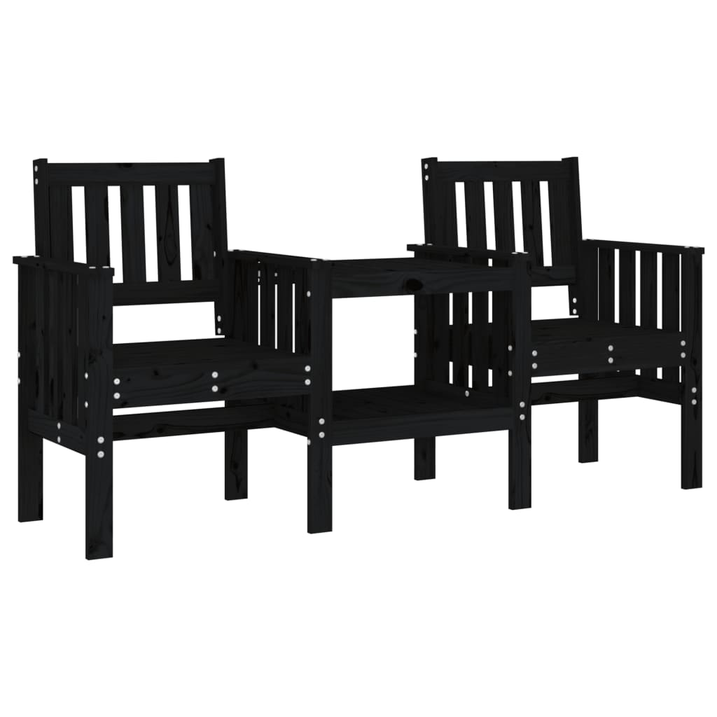  Gartenbank mit Tisch 2-Sitzer Schwarz Massivholz Kiefer